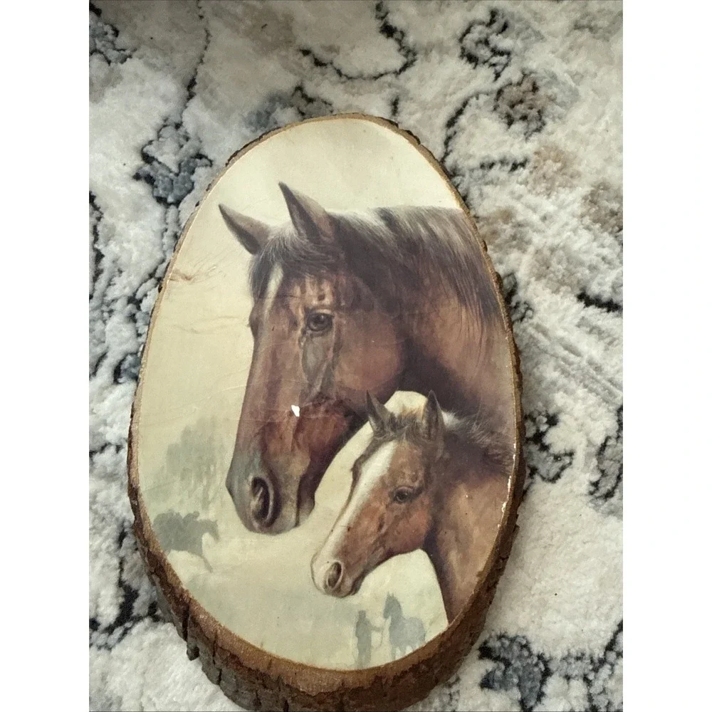 Horse Art Wood Slice Slab Plaque - As is